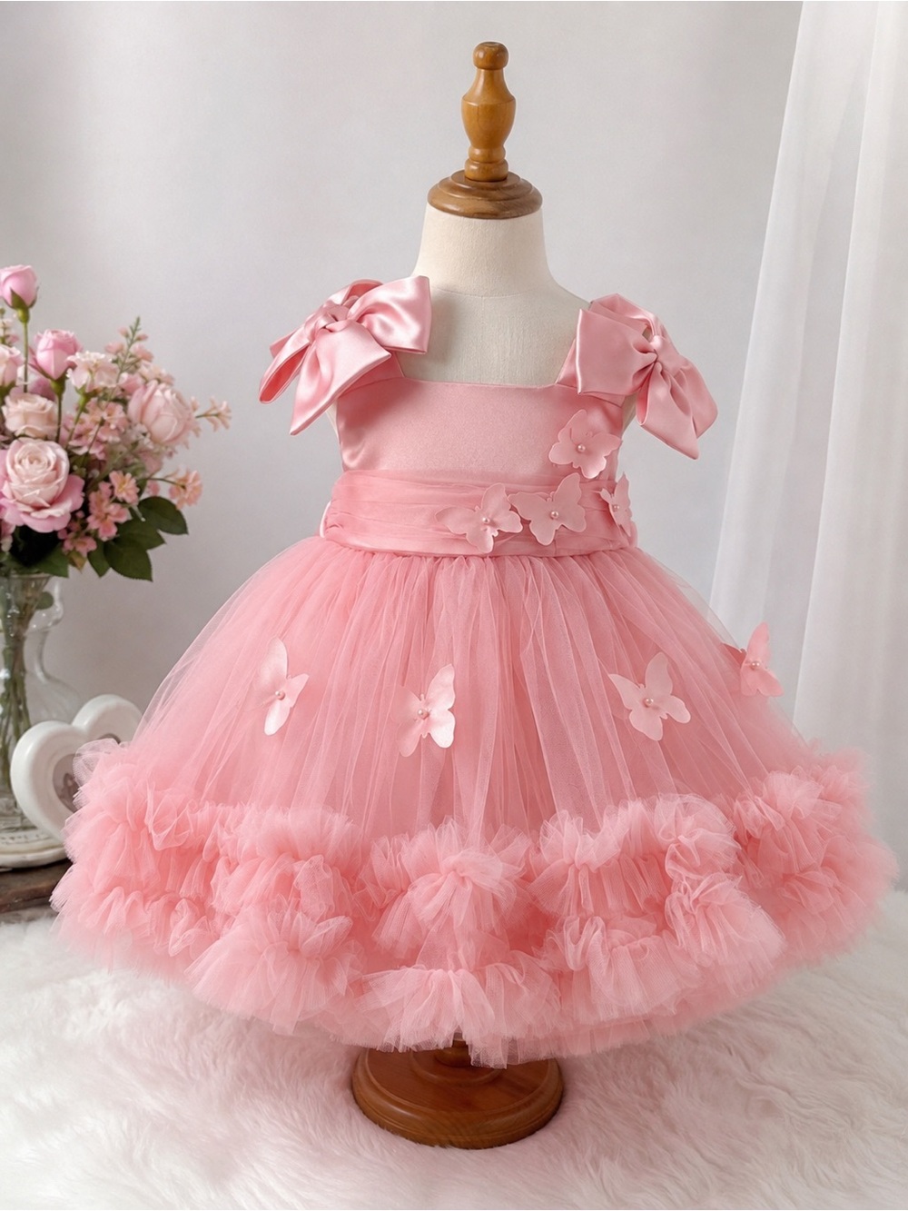 Pink Flower Tulle Party Dress for Girls